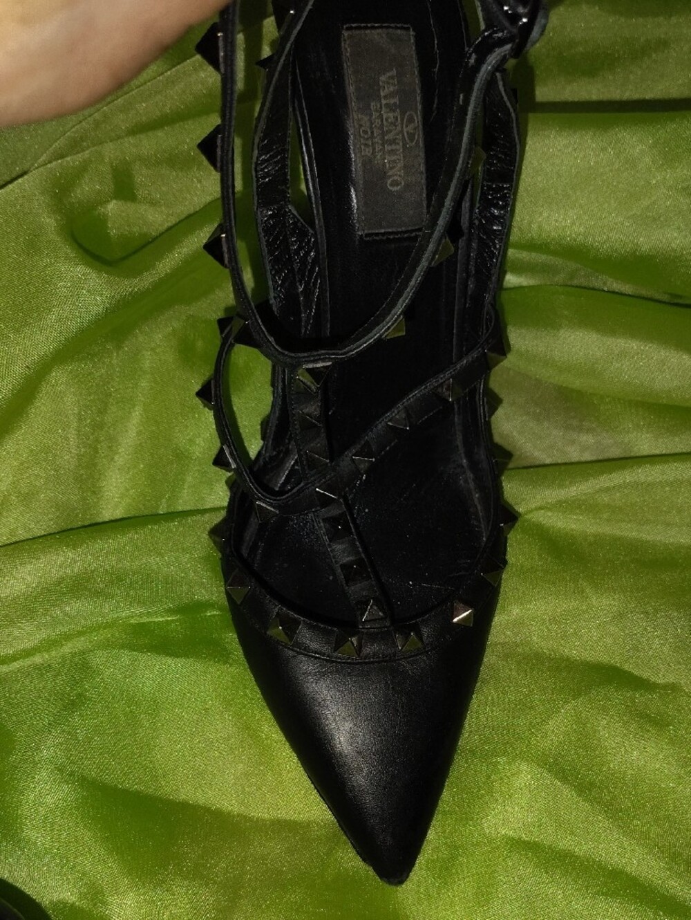 Valentino Garavani Black Pointed Studded Strappy Heels - Picture 6 of 16
